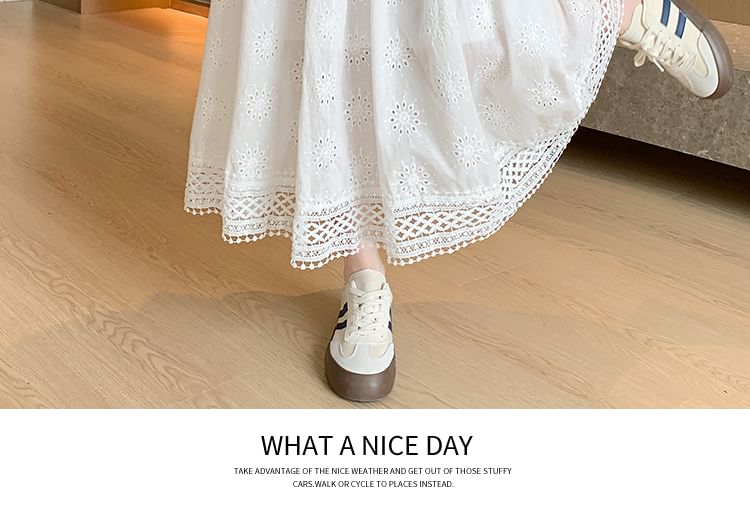 Designs) Embroidered Midi (Various Plain Waist A-Line Skirt Elastic