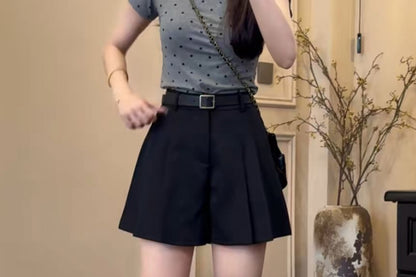 Skort Pleated Waist Plain High