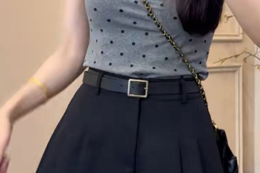 Skort Pleated Waist Plain High