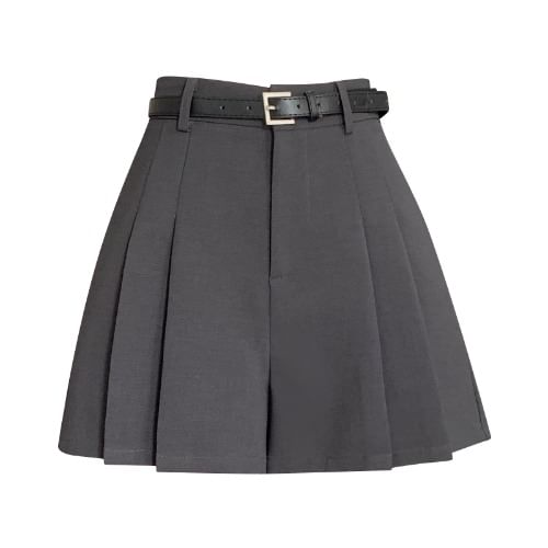 Skort Pleated Waist Plain High