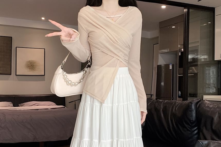 Tiered A-Line Plain Midi Waist Elastic Skirt