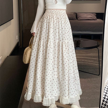 Skirt Elastic A-Line Waist Midi Floral