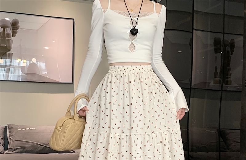 Skirt Elastic A-Line Waist Midi Floral