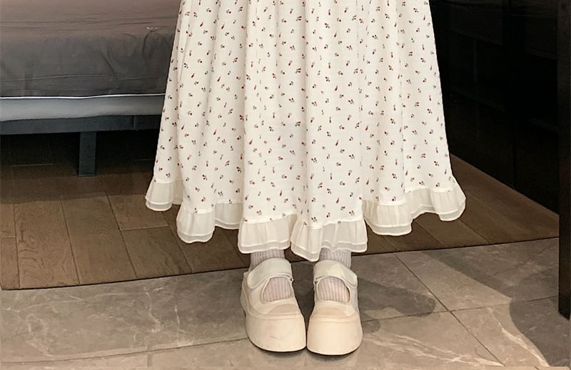 Skirt Elastic A-Line Waist Midi Floral