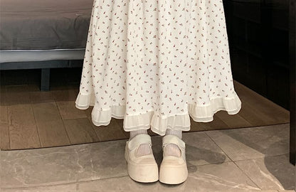 Skirt Elastic A-Line Waist Midi Floral