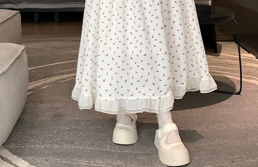 Skirt Elastic A-Line Waist Midi Floral