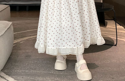 Skirt Elastic A-Line Waist Midi Floral