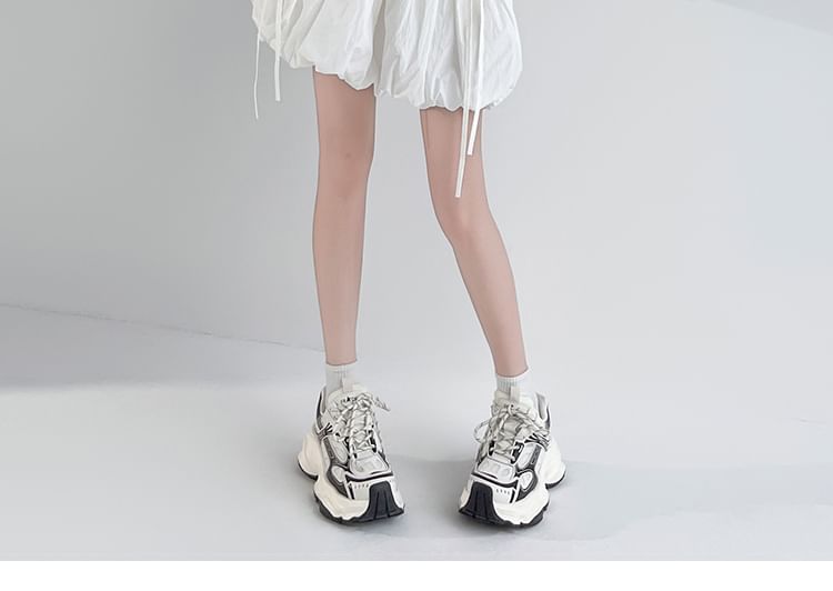 A-Line Bubble Hem Waist Bow Mini Elastic Skirt Plain