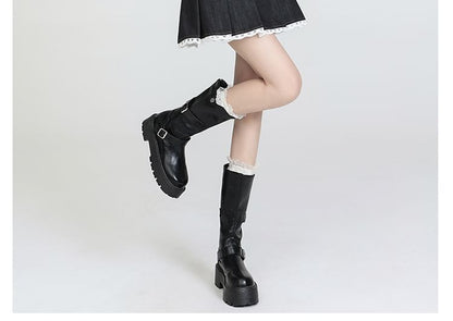 Denim Skort Trim Lace Waist Pleated High