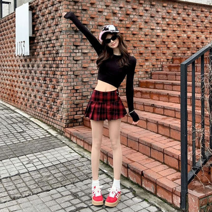 Plaid Mini High Pleated A-Line Skirt Waist