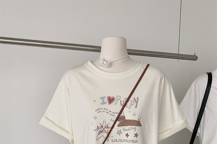 Neck Cartoon Print Short-Sleeve Crew Tee
