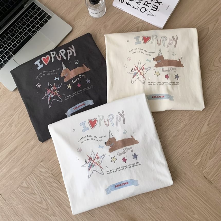 Neck Cartoon Print Short-Sleeve Crew Tee