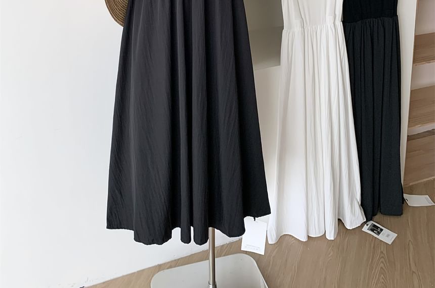 Sleeveless Neck Dress Midi Scoop Plain A-Line