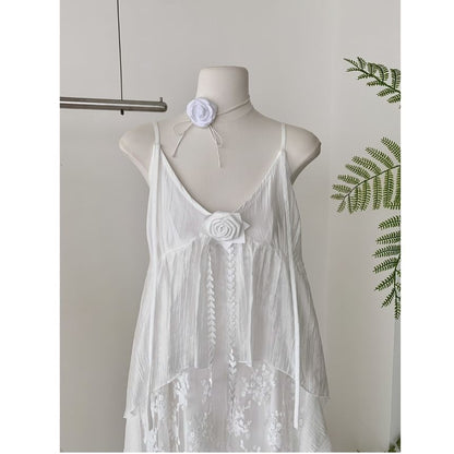 Dress Strap Spaghetti A-Line Lace Maxi V-Neck