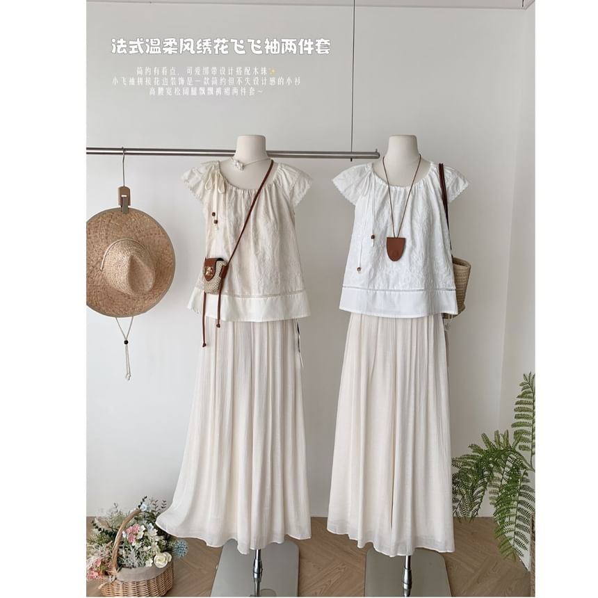 Rise High Top + Skirt Maxi Set: A-Line Plain Short-Sleeve