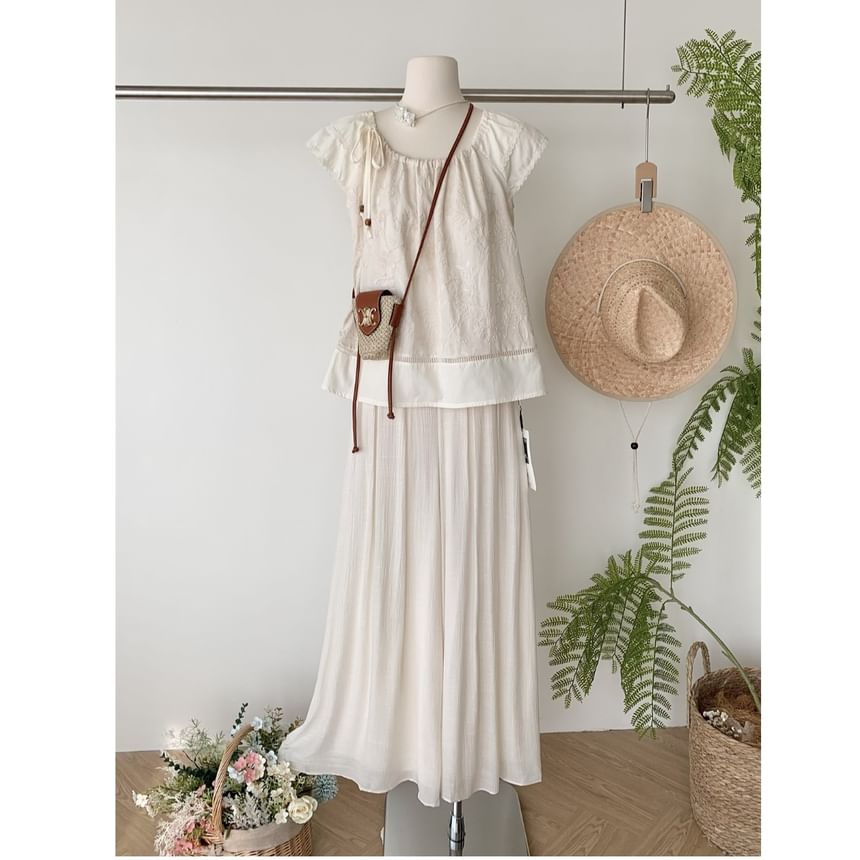 Rise High Top + Skirt Maxi Set: A-Line Plain Short-Sleeve