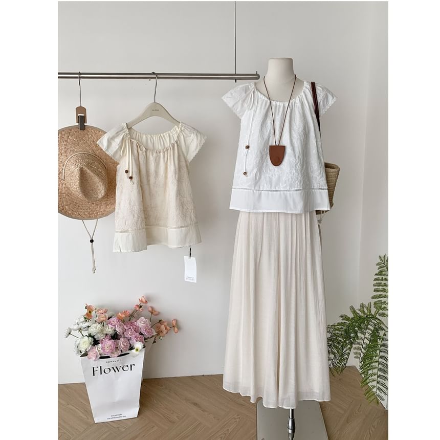 Rise High Top + Skirt Maxi Set: A-Line Plain Short-Sleeve