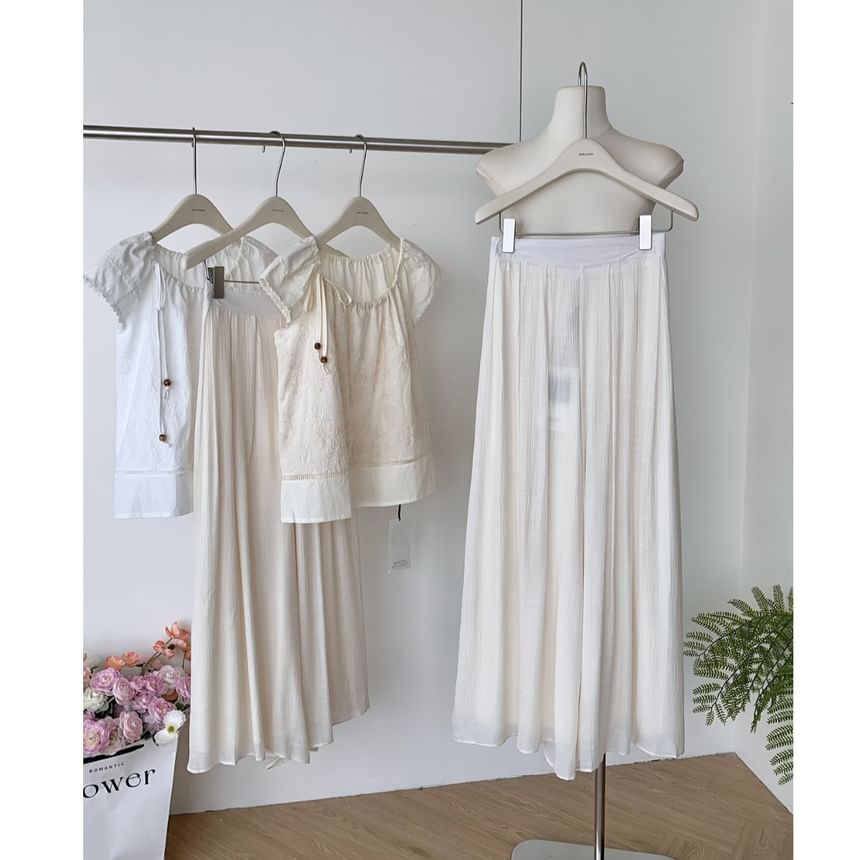 Rise High Top + Skirt Maxi Set: A-Line Plain Short-Sleeve