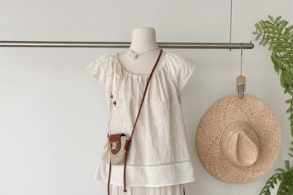 Rise High Top + Skirt Maxi Set: A-Line Plain Short-Sleeve