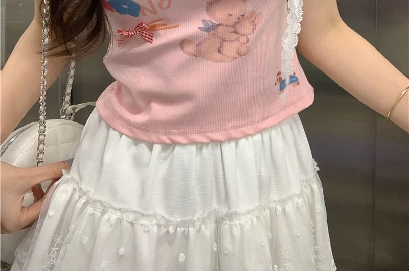 Print Crop Short-Sleeve Tee Crewneck Rabbit