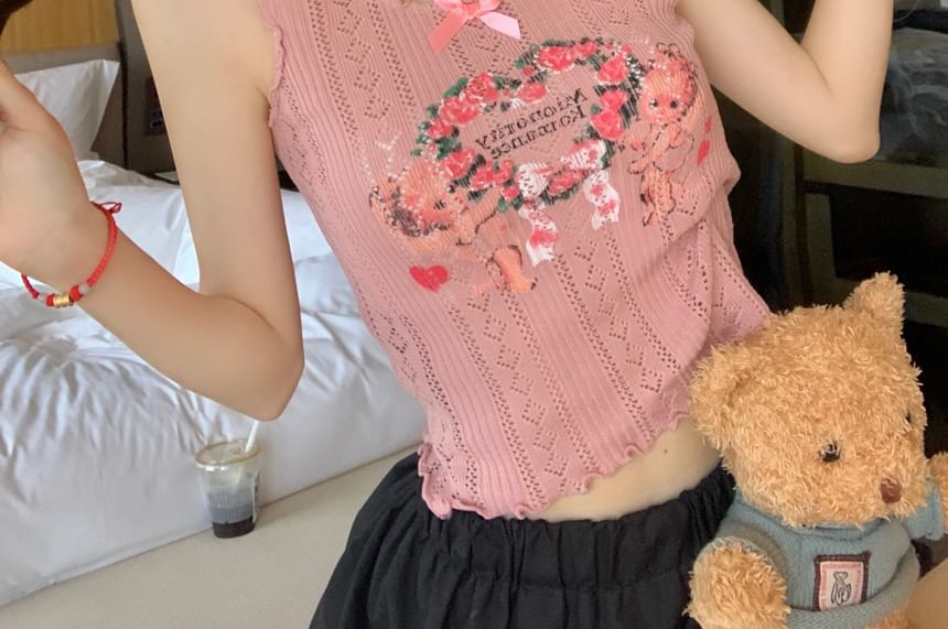 Lace Print Top Crop Tank Floral