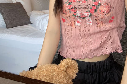 Lace Print Top Crop Tank Floral