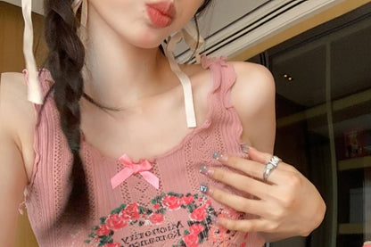 Lace Print Top Crop Tank Floral