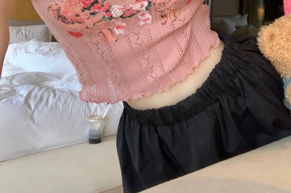 Lace Print Top Crop Tank Floral