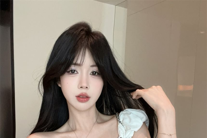 Mock Plaid Top Crop Trim Two-Piece Cap-Sleeve