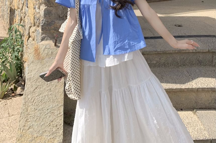 Two Two-Piece Mock Top Maxi High Waist / Short-Sleeve Tone