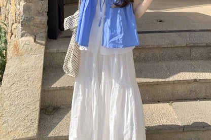 Two Two-Piece Mock Top Maxi High Waist / Short-Sleeve Tone