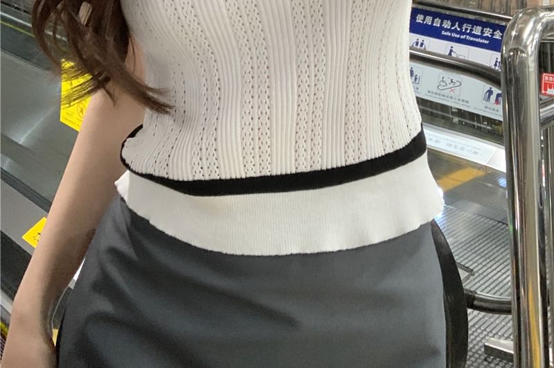 Short-Sleeve Top Trim Lace Knit V-Neck Crop Plain