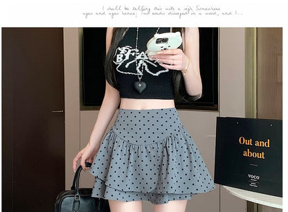 Dotted Waist High A-Line Mini Skirt