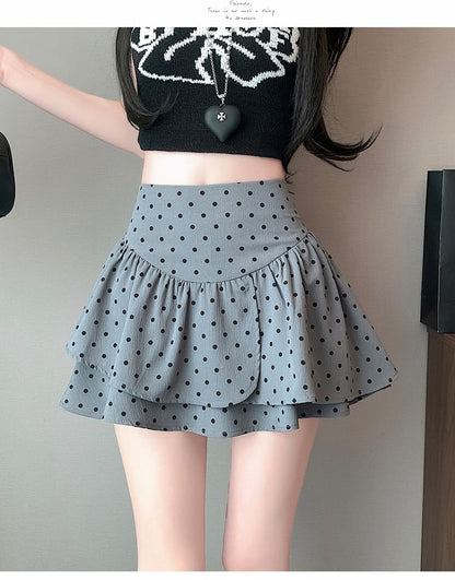 Dotted Waist High A-Line Mini Skirt