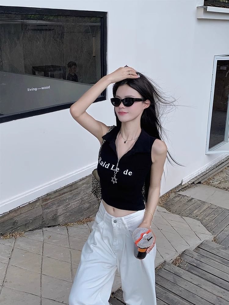 Tank Top Crop V-Neck Lettering
