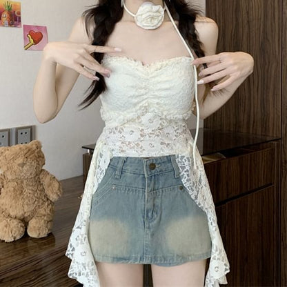 Asymmetrical Top Strapless Lace