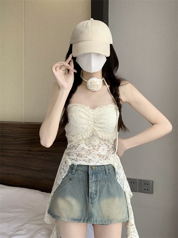 Asymmetrical Top Strapless Lace