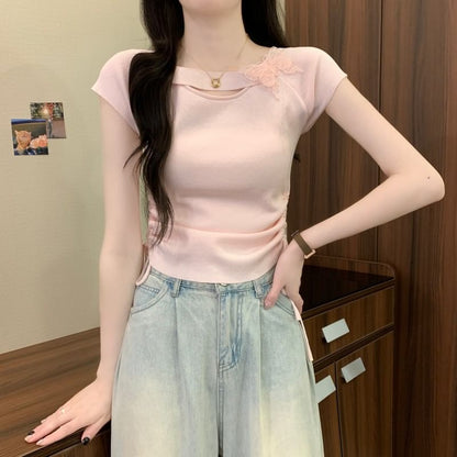 Plain Short-Sleeve Accent Tee Butterfly