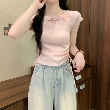 Plain Short-Sleeve Accent Tee Butterfly