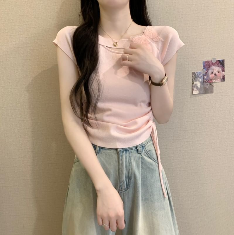 Plain Short-Sleeve Accent Tee Butterfly