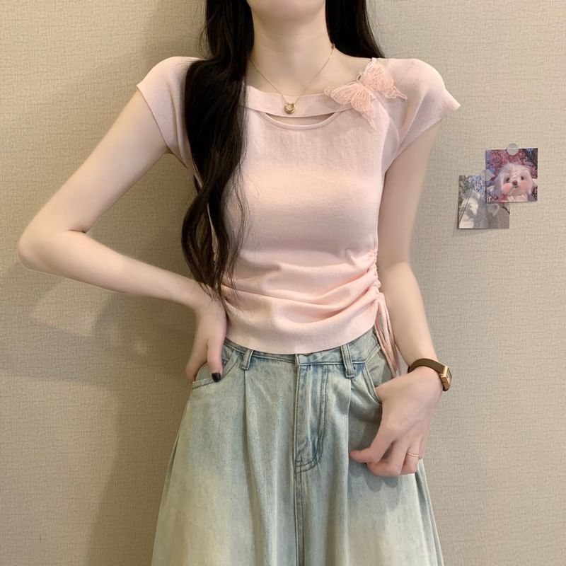 Plain Short-Sleeve Accent Tee Butterfly