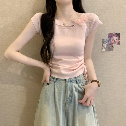 Plain Short-Sleeve Accent Tee Butterfly