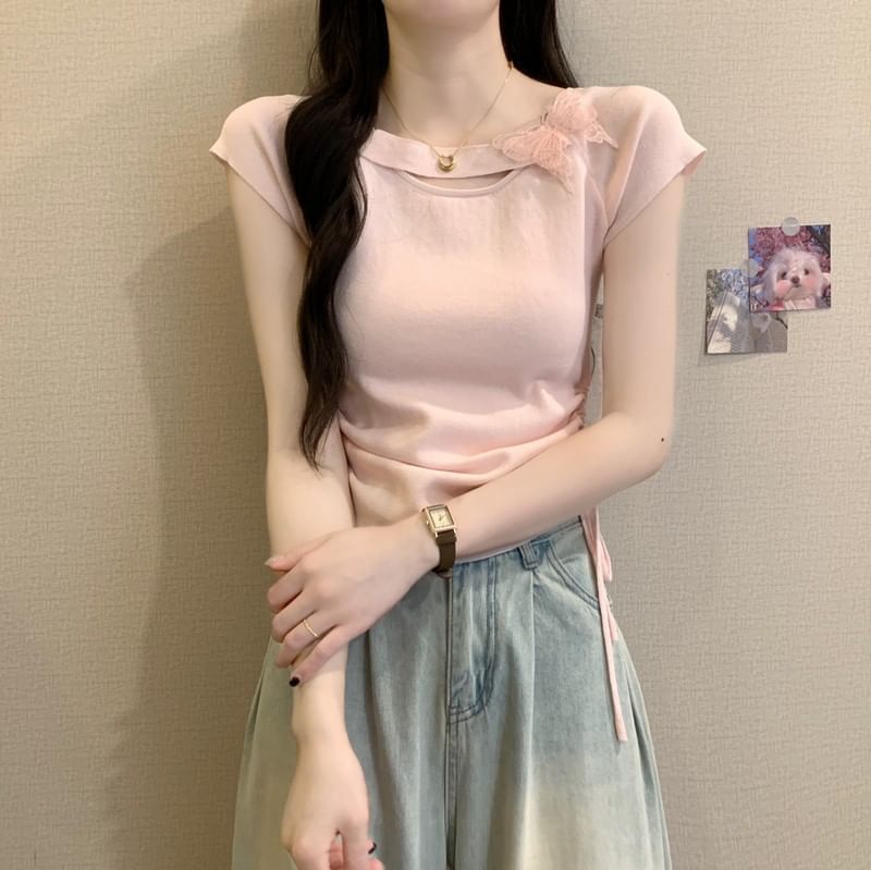 Plain Short-Sleeve Accent Tee Butterfly