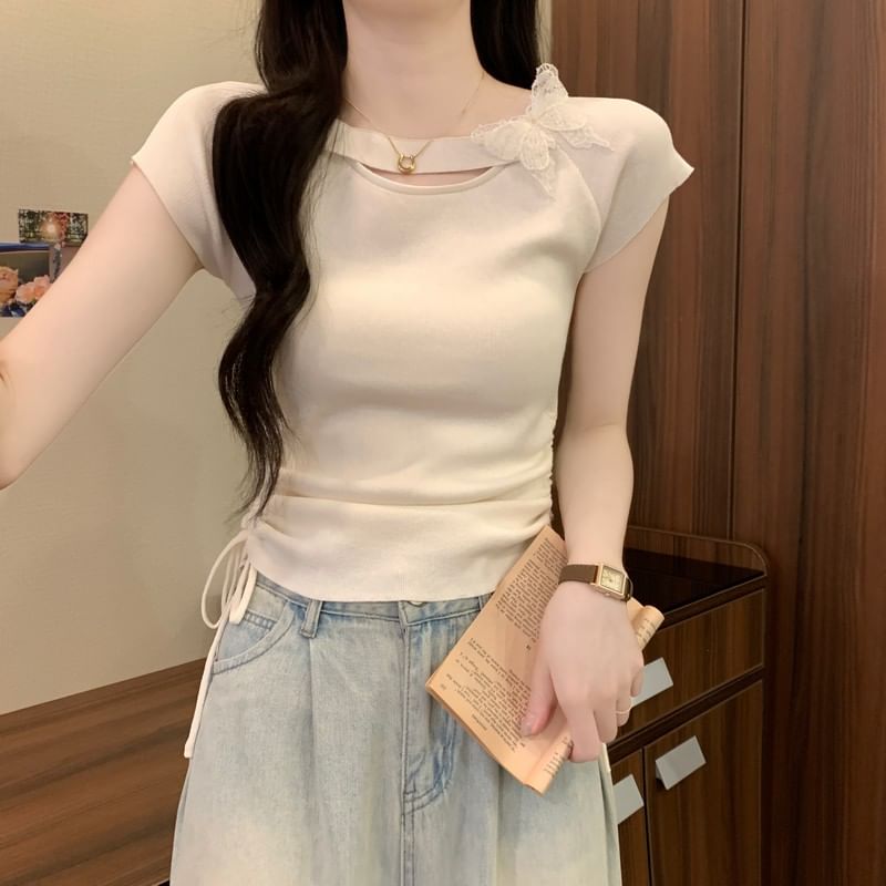 Plain Short-Sleeve Accent Tee Butterfly