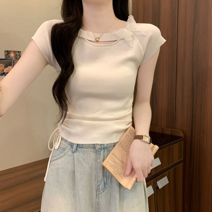 Plain Short-Sleeve Accent Tee Butterfly