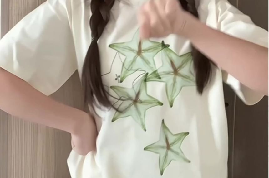 Crewneck T-Shirt Print Short-Sleeve Star