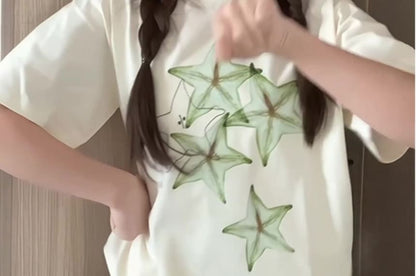 Crewneck T-Shirt Print Short-Sleeve Star
