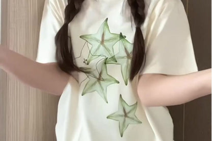 Crewneck T-Shirt Print Short-Sleeve Star