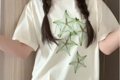 Crewneck T-Shirt Print Short-Sleeve Star