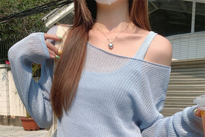 Set: Long-Sleeve + Plain Top Knit Sleeveless